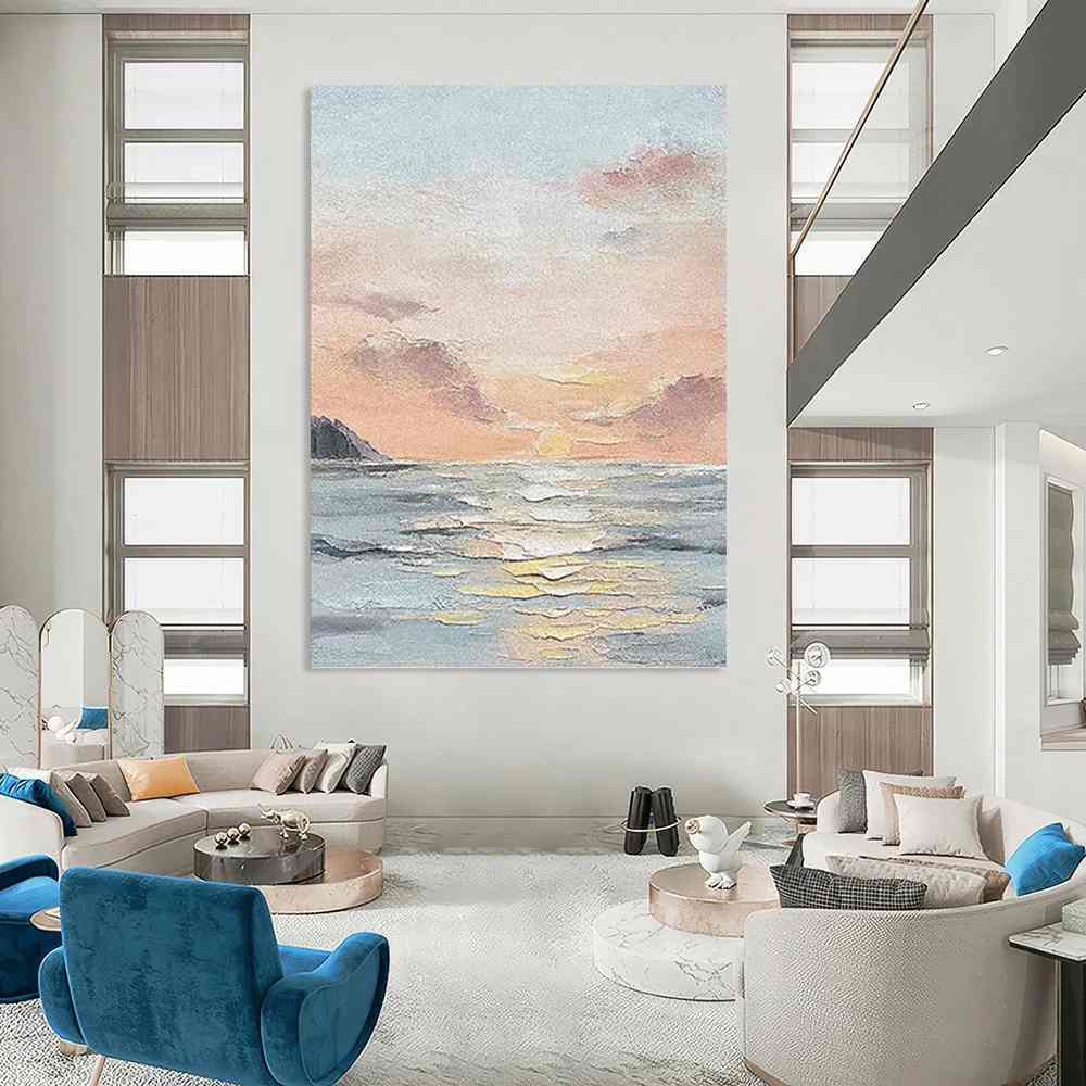Sunset Handmade Hand-painted Seaside Orange Blue Abstract Canvas XPU8O